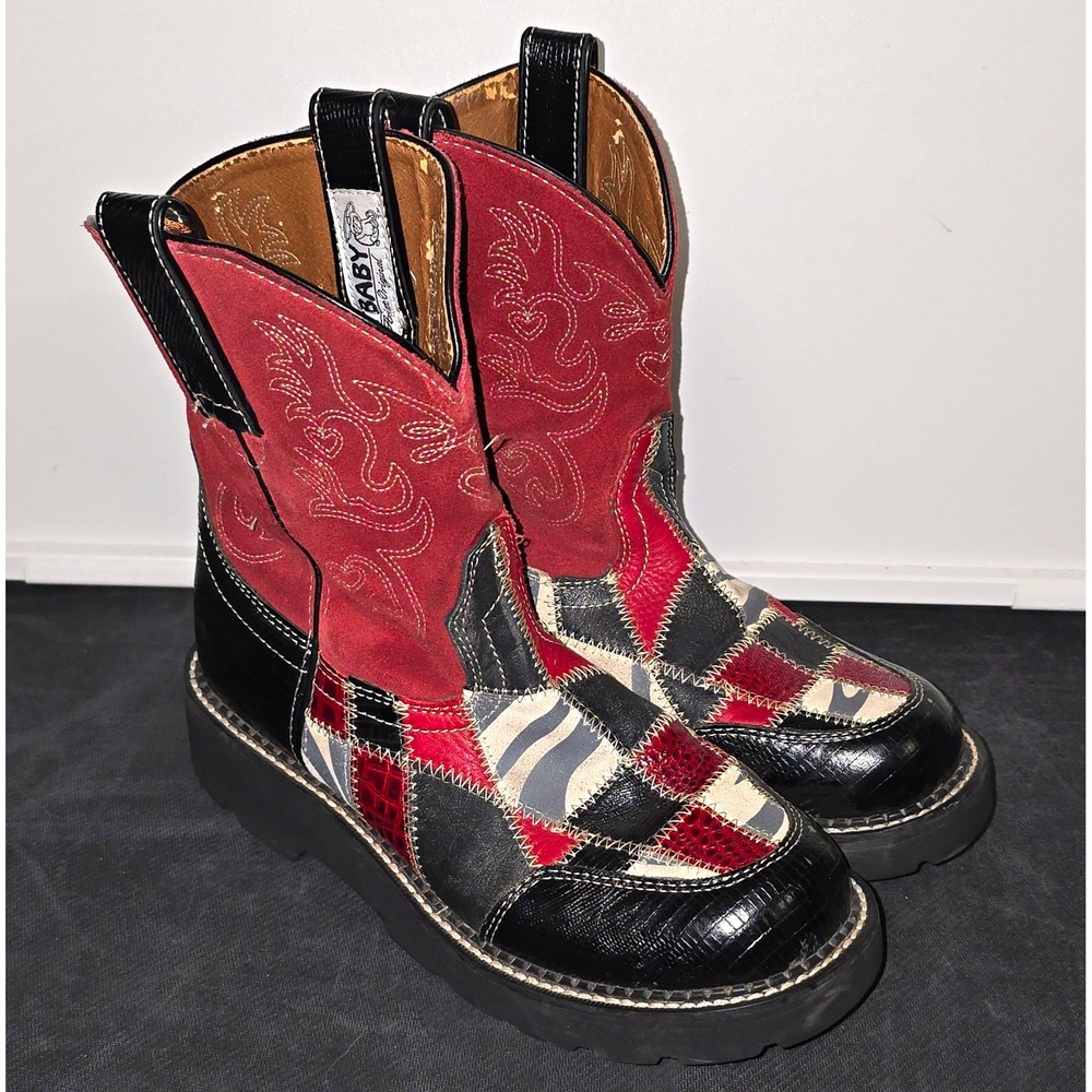 Ariat Fatbaby Womens Western Boots Leather Patchwork Red/Black US 9.5 B